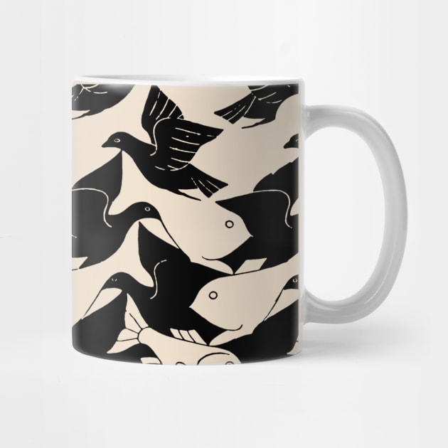 Fish and Birds Art Deco Tessellation by Closeddoor